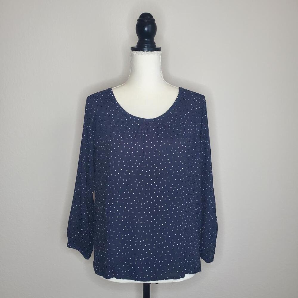 Ann Taylor Loft Navy Heart Blouse Medium Petite